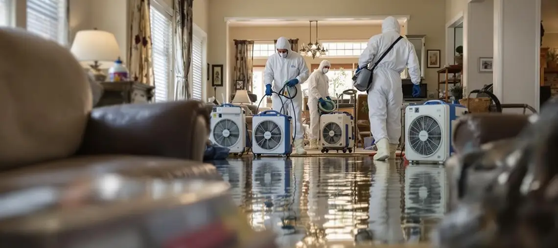 cleaning team solving flooding issues