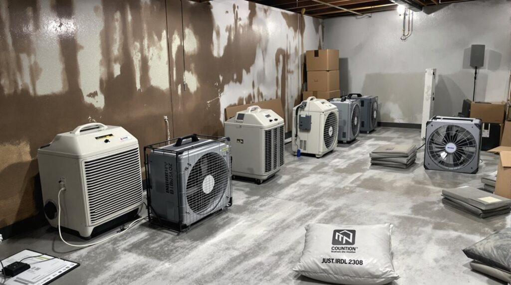 basment with fans and air conditioners in boxes