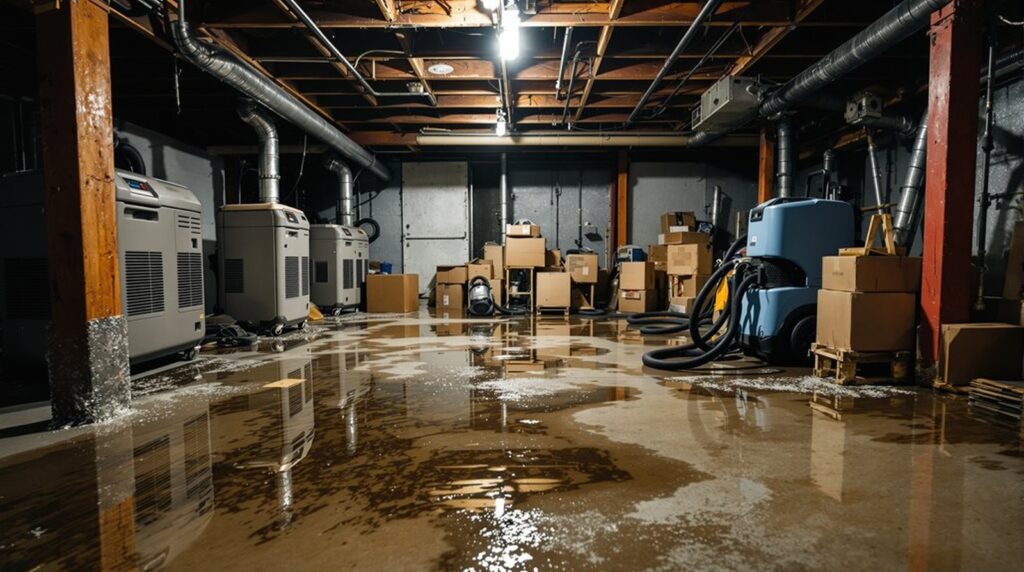 water damage restoration equipment drying basement storage area